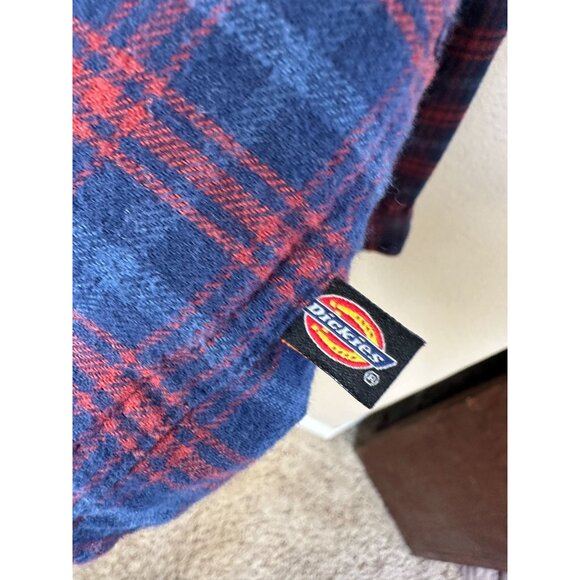 Dickies Mens Relaxed Fit Blue Red Plaid Flannel Button-Up L long sleeve collared - Picture 6 of 8